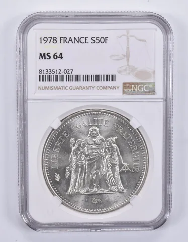 1978 France 50 Francs Silver MS64 NGC Brown Label
