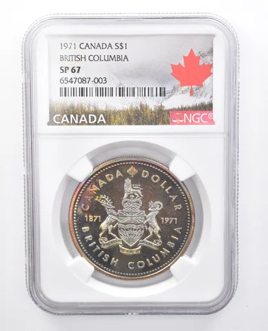 1971 Canada 1 Dollar Silver British Columbia SP67 NGC Rainbow Tone *7671