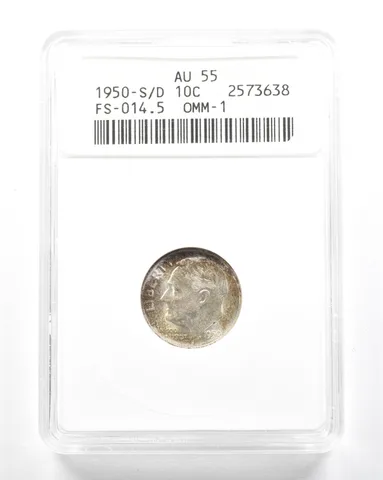1950-S/D Roosevelt Dime FS-014.5 OMM-1 AU55 ANACS *2019