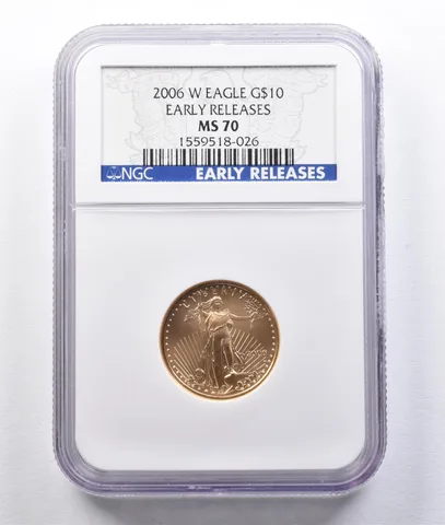 2006-W $10 American Gold Eagle 1/4 Oz Gold ER Burnished MS70 NGC *2938