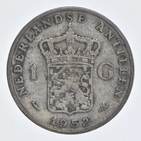 SILVER WORLD Coin 1952 Netherlands Antilles 1 Gulden World Silver Coin *899