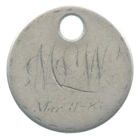 1883 Liberty V Nickel Love Token MW Holed Victorian *4806