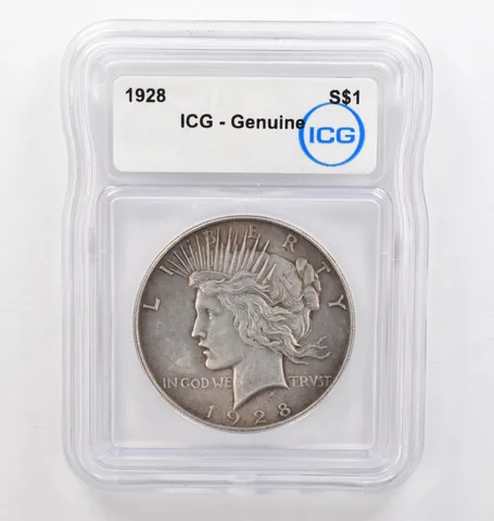 1928 Peace Silver Dollar Genuine ICG Beautiful Tone *0265
