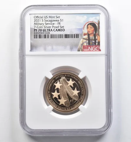 2021-S Sacagawea $1 Military Service FR 7-Coin Silver Proof Set PF70 NGC *9083