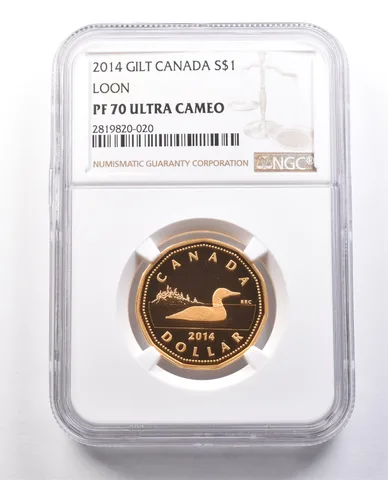 2014 Canada Silver Dollar Gilt Loon PF70 UCAM NGC a0010