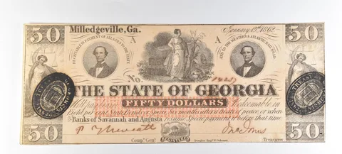 1862 $50 Milledgeville GA Obsolete Note *8802