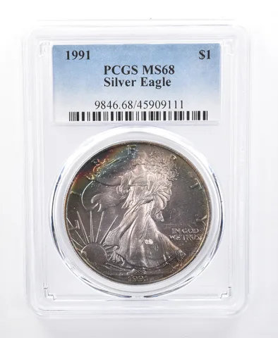 1991 American Silver Eagle MS68 PCGS Purple/Blue Tone *8629