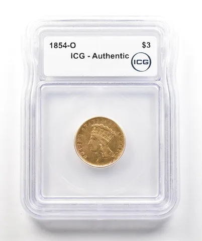 1854-O $3 Indian Princess Head Gold Three Dollars Authentic ICG a4311