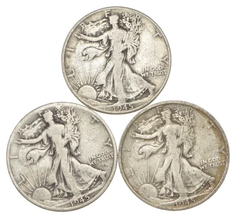 1945 P+D+S Walking Liberty Half Dollar Circ Collection Set Lot 90% Silver