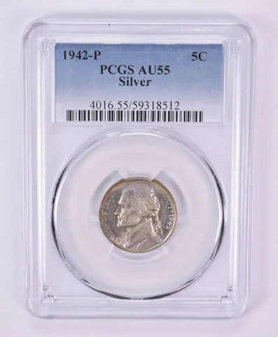 1942-P Jefferson Nickel Wartime Silver AU55 PCGS Beautiful Tone *1147