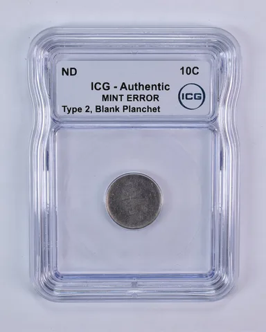 (ND) Dime Type 2 Blank Planchet Mint Error Authentic ICG