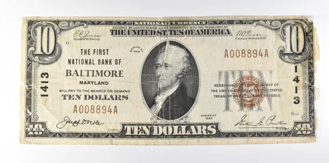 1929 $10 National Currency Baltimore MD Ch#1413 Brown Seal a8071