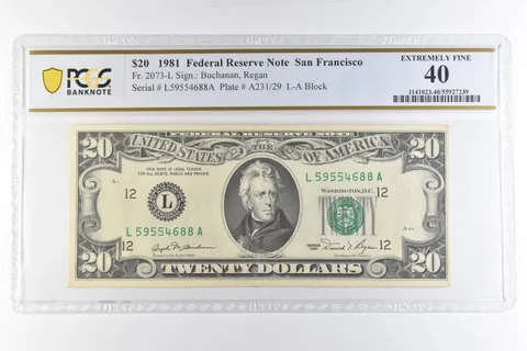 1981 $20 San Francisco CA FRN Fr#2073-L Extremely Fine 40 PCGS *6876