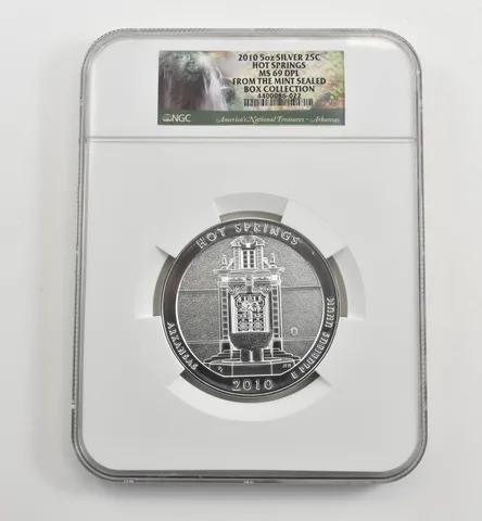 2010 5 Oz Silver Quarter America The Beautiful Hot Springs MS69 DPL NGC *1654