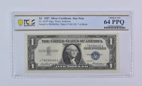 1957 $1 Silver Certificate Star Note Fr#1619* Choice Unc 64 PPQ PCGS *8082