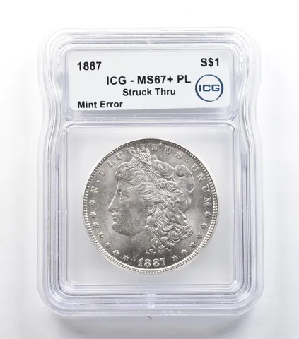 1887 Morgan Silver Dollar Mint Error Struck Thru MS67+ PL ICG *5422