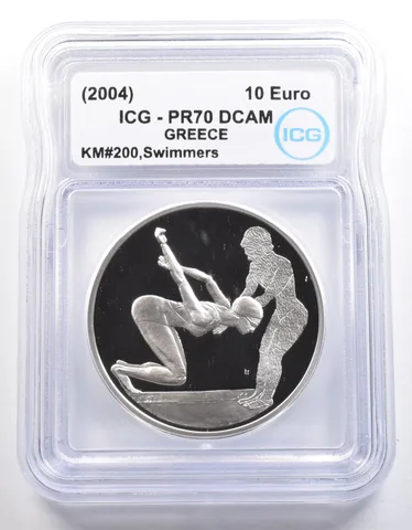 (2004) Greece 10 Euro Olympic Swimmers KM#200 PR70 DCAM ICG a4041