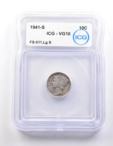 1941-S Mercury Dime FS-511 Large S VG10 ICG *9868