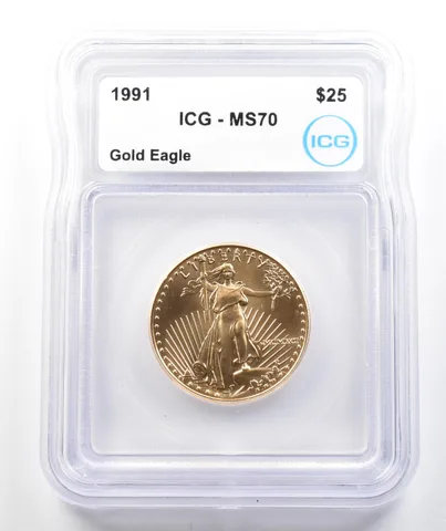 1991 $25 American Gold Eagle 1/2 Oz Gold MS70 ICG