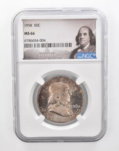 1958 Franklin Half Dollar MS66 NGC Beautiful Tone *2835