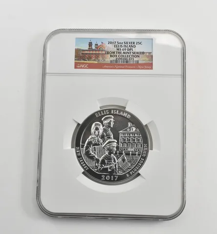 2017 5 Oz Silver Quarter America The Beautiful Ellis Island MS69 DPL NGC *1598