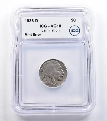 1936-D Indian Head Buffalo Nickel Mint Error Lamination VG10 ICG *2219