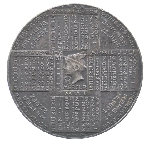 1935 Austria Silver Pocket Calendar Zodiac Head Of Mercury *9179