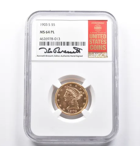 MS64 PL 1903-S $5 Liberty Head Gold Half Eagle Signed Bressett NGC Whitman a1064