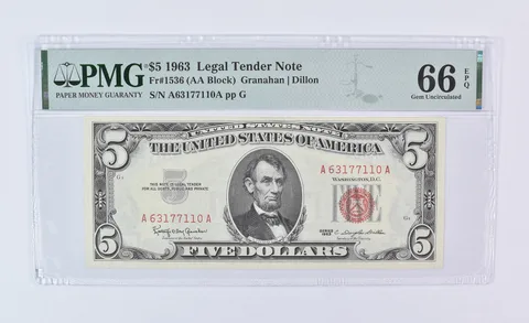 1963 $5 Legal Tender Note Fr#1536 Gem Unc 66 EPQ PMG