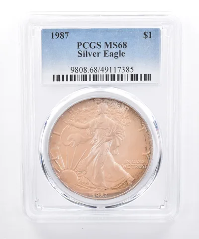 1987 American Silver Eagle MS68 PCGS Iridescent Tone *8446