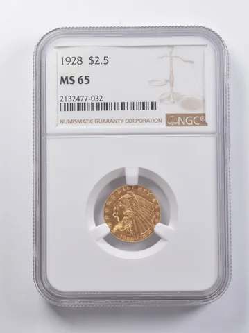 MS65 1928 $2.50 Indian Head Gold Quarter Eagle NGC *6872