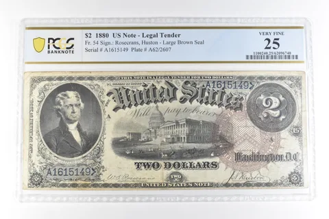 1880 $2 US Legal Tender Large Note Fr#54 Large Brown Seal VF 25 PCGS *9854