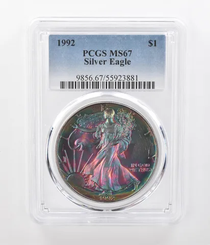 1992 American Silver Eagle MS67 PCGS Beautiful Tone *1252