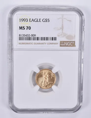 1993 $5 American Gold Eagle 1/10 oz MS70 NGC Brown Label
