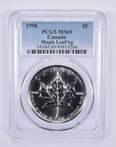 1998 Canada 5 Dollars Silver Maple Leaf MS69 PCGS Blue Label