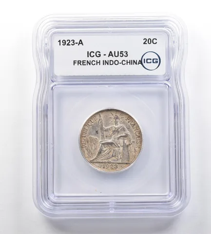 1923 A French Indo-China 20 Cents AU53 ICG *7650