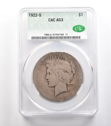 1922-S Peace Silver Dollar AG3 CAC Lowball a0903