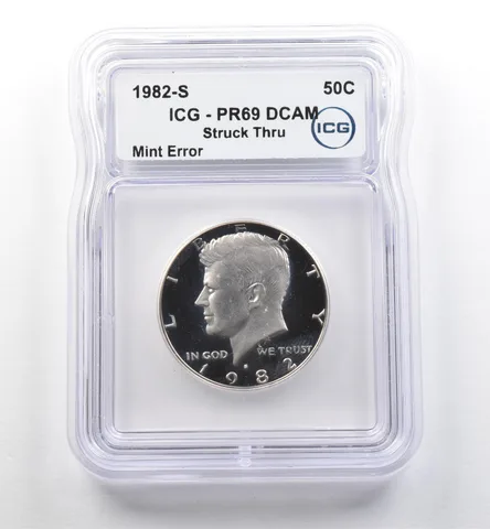 1982-S Kennedy Half Dollar Mint Error Struck Thru PR69 DCAM ICG *7492