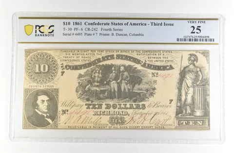 1861 Confederate States America Large Note T-30 PF-6 CR-242 VF 25 PCGS *4159