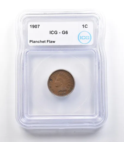 1907 Indian Head Cent Mint Error Planchet Flaw G6 ICG *2328