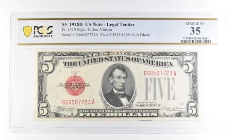 1928 D $5 US Legal Tender Fr#1529 Choice VF 35 PCGS *2340