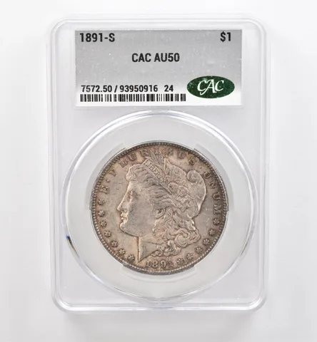 1891-S Morgan Silver Dollar AU50 CAC CACg Beautiful Tone *9134