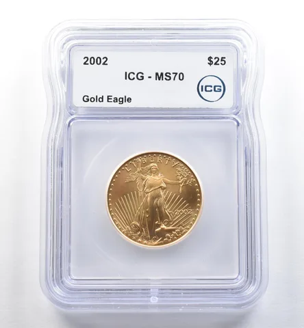 2002 $25 American Gold Eagle 1/2 Oz Gold MS70 ICG