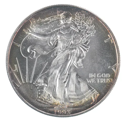 Beautiful Toned - 1993 American Silver Eagle 1 Troy Oz .999 Fine Silver *149