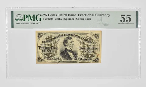 25 Cents 3rd Issue US Fractional Currency PMG 55 About UNC Fr# 1294 *0921