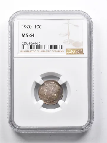 MS64 1920 Mercury Dime NGC INSANE Color *1458