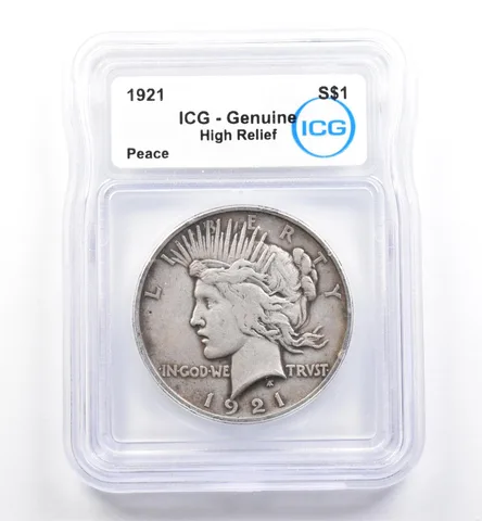 1921 Peace Silver Dollar High Relief Genuine ICG *9881