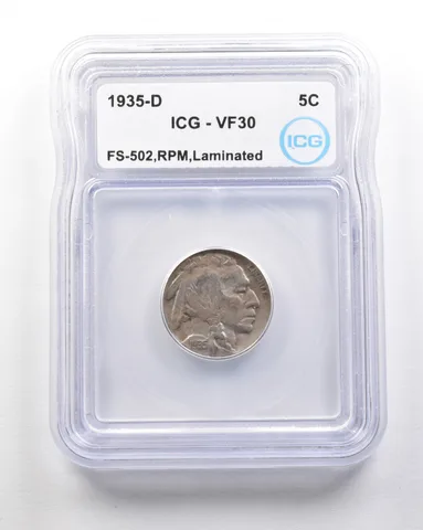 1935-D/S Indian Head Buffalo Nickel Mint Error FS-502 RPM VF30 ICG *1730
