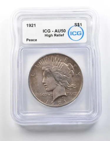 1921 Peace Silver Dollar High Relief AU50 ICG *8688