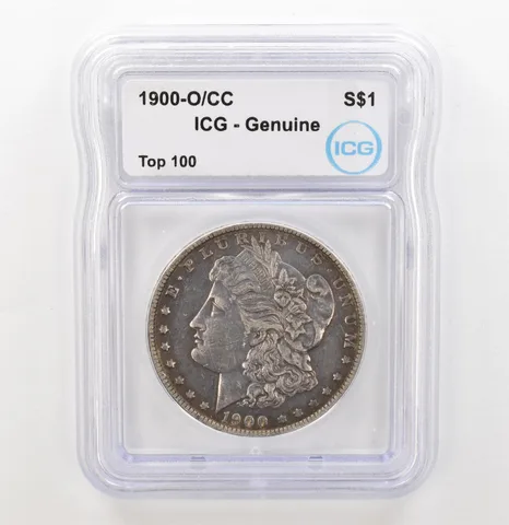1900-O/CC Morgan Silver Dollar Top 100 Genuine ICG Nice Tone a3896